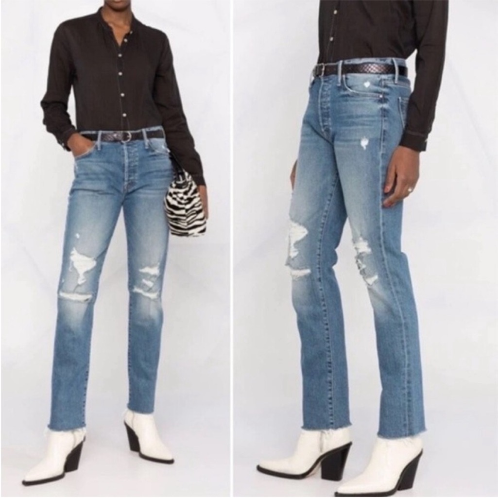 Nwt Mother Superior Denim Trickster Skimp Fray Straight Jeans Thrill Seeker 26